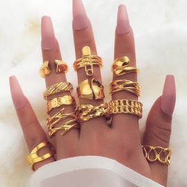 Boho Retro Stacking Rings for Women Gold Geometric Knuckle Rings Set Vintage Snake Chain Rhinestone Joint Finger Rings Aesthetic Dainty Jewelry Gifts (12Pcs)