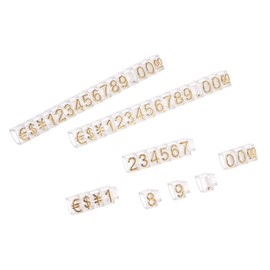 MECCANIXITY Adjustable Removable Mini Cube Price Tag Display Number Letter Price Label Stand Block Kit for Shop Counter Gold on Clear,3.3x5.6mm,14 Sets
