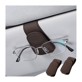 zipelo Sunglasses Holder for Car Sun Visor, 2 PCS Magnetic Leather Eyeglass Hanger, Sun Glasses Mount Clip on Visors, Ticket Card Cash Organizer, Auto Interior Accessories (Brown)