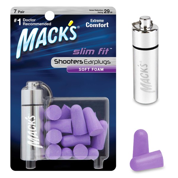 Mack’s Slim Fit Soft Foam Shooting Earplugs, 7 Pair with Travel Case – Small Ear Plugs for Hunting, Tactical, Target, Skeet and Trap Shooting