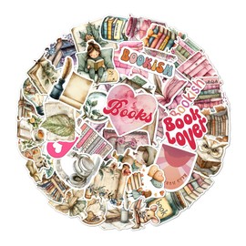 Pack 50 Pcs Bookish Book Stickers for Water Bottles Waterproof Laptop Luggage Kindle Journaling Scrapbooking Reading Gifts Teens Girls Adults Aesthetic Sticker Small Vinyl Decals