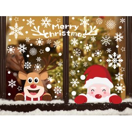 FullJoyHut Pack of 362 Stickers Christmas Glass Window Christmas Window Stickers Decorative PVC Christmas Decoration Reindeer Santa Stickers Static Decals Sticker Window Decorations House Party