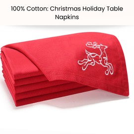 Cotton Clinic Christmas Napkins - Xmas Cloth Dinner Napkins 100% Cotton Set of 6 - Soft Durable Washable - Holiday Napkins 18x18 Embroidered - Christmas Reindeer Cloth Dinner Napkins