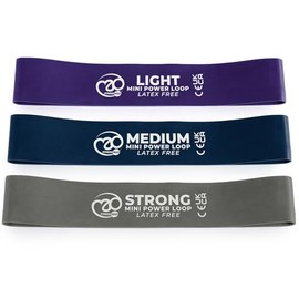Fitness-Mad Latex Free Mini Resistance Band | Elastic Exercise Loop in 3 Different Resistance Levels | Great for Strength Training, Therapy & Rehab | Single Looped Band or Set of 3, 31cm