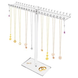 KUAOOAUK Necklace Display Stand, Acrylic Jewelry Holder for Jewelry Display and Storage, Clear Jewelry Organizer with Bilateral Hooks for Bracelets Earrings Rings Bangles