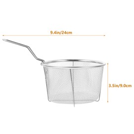 CALLARON Frying Basket Stainless Steel Round Wire Mesh Chip Basket with Handle Frying Filter for Kitchen Restaurant 15 cm