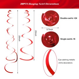 Fumwase Party Swirl Decorations Red Shinny Foil Hanging Swirl Decorations Plastic Streamer for Ceiling Plastic Streamer for Party Decorations Metallic Hanging Swirl Pack of 30