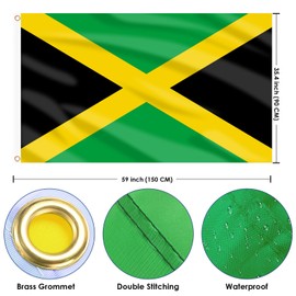 AhfuLife Jamaica Flags 5ft x 3ft, 1/2pcs Large Jamaican National Flags - Double Side with Brass Eyelets for Culture Day National Heroes' Day (1 Pcs)