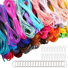 20 Bundles Scoubidou Craft Set, Scoubidou Braided Cords, Scoubidou Ribbons, Scoubidou Strings in 20 Colours with 20 Pieces Snap Clips and 20 Pieces Key Ring