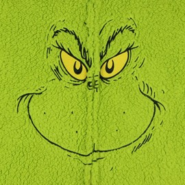 Dr Seuss The Grinch Union Suit Adult Embroidered Face Plush Full-Zip Pajama Costume (Small) Green