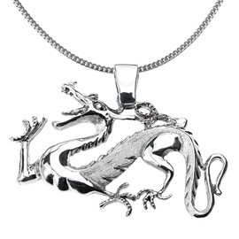 Good Luck Charms 925 Sterling Silver Chinese Dragon Charm Pendant Necklace, 16"
