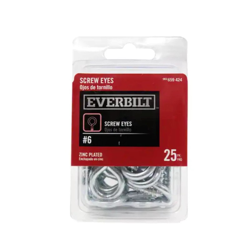 Everbilt #6 Zinc-Plated Lag Screw Eyes Bolt Hooks (25-Pack) 803672
