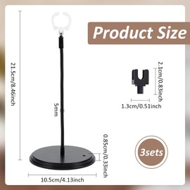 FINGERINSPIRE 3 Pack Action Figure Stand Black Plastic Round Base with Metal Flexible Snake Bone Support and Clear Waist Clips Figures Model Holder Compatible with HG RG SHF 1/144 Figures