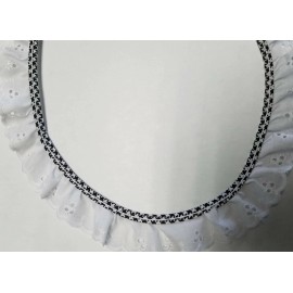 Eyelet lace white, with black houndstooth bias ruffled fabric Sewing trim 1" for