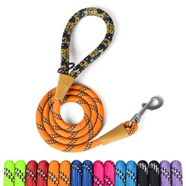lynxking Rope Dog Leash 6 FT with Comfortable Padded Handle, Highly Reflective Threads Leash for Small Medium Large Dogs (Orange, Small 3/8in x 6ft-Rope Clasp)