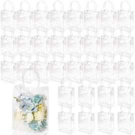 WhizToys 30 PCS Transparent Party Favour Clear Plastic Gift Bags with Handles, 5.9 x 7.9 x 2.8 Inches, Clear Mini Tote Goodie Bag Bulk PVC Plastic Bags with Handles for Gifts Weddings Birthdays