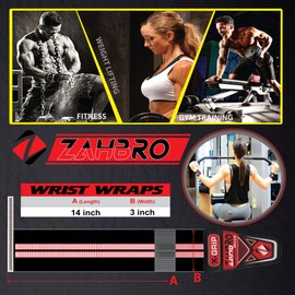 ZAHBRO Wrist Wraps Weightlifting Gym Weight lifting Straps Support Hand Brace Bandage Training Bar Wrap Grip (Black-Red)