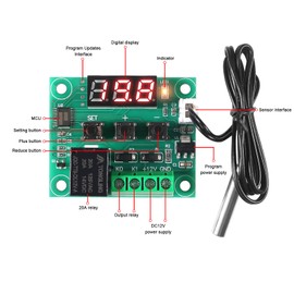 Diitao 4PCS W1209 Temperature Controller Module,LED Display Digital Thermostat Module with Case DC 12V Electronic Temp Control Switch Waterproof NTC Probe -50-110 Degree C (4pcs Red)