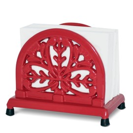 JOGREFUL Napkin Holder for Table, Cast Iron Kitchen Vintage Napkin Dispenser for Dining Table/Bathroom/Hotel/Office/Restaurant, Heavy-Duty Guest Paper Towel Organizer, Mistletoe Pattern, Red