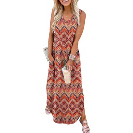 SAMPEEL Sundresses for Women 2025 Boho Maxi Spring Dresses Resort Wear for Women with Pockets S
