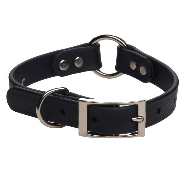 Mendota Pet Durasoft Imitation Leather Collar - Center Ring Dog Collar - Made in The USA - Waterproof, Odor Resistant - Black, 3/4 in x 12 in