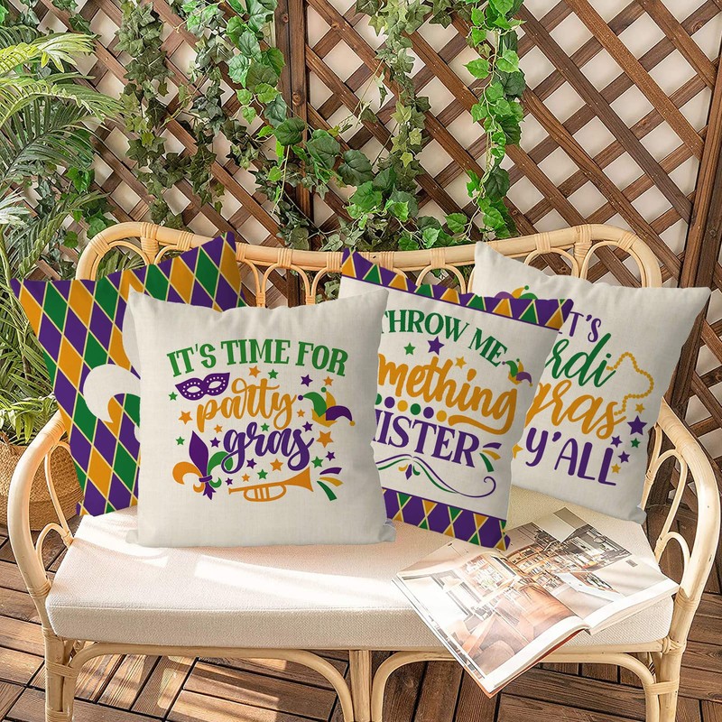 GAGEC Mardi Gras Cushion Covers 16 x 16 Inch Set