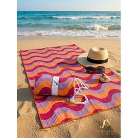 Telo Mare Microfibra Grande 90x170 cm con Borsa Regalo - Antisabbia, Asciugatura Rapida e Assorbente - Leggero, Compatto Salvaspazio - Per Spiaggia, Piscina, Palestra e Viaggio - Onde Arancio