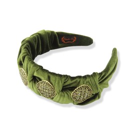 FunCosta Vintage rhinestone headband for women, velvet hair twist wide headband, fashion cute hair hoop headbands for girls. Hand-sewed vintage rhinestone headband. Assorted colors (Olive Green)