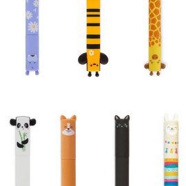 LEGAMI Pen Set [7 Pieces], Erasable Gel Pens with Panda, Giraffe, Corgi, Bee, Kitty, Llama and Hippo Designs