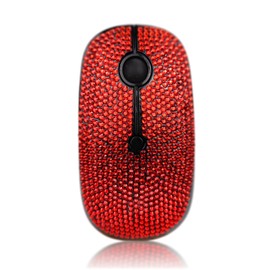 WONGS Bling Austrian Pink Crystal Rhinestone Wireless Mouse, Slim Silent 2.4G Portable Mobile Optical Mice, 3 Adjustable DPI Levels for Notebook, PC, Laptop, Computer, MacBook - Red