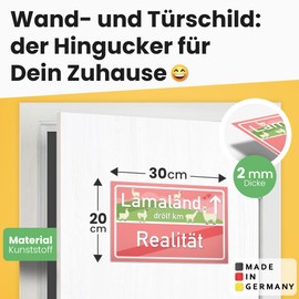 DankeDir! Lamaland Sign - Pink Small Gift for Her - Cute Llama Decoration Wall Decoration Door Sign Girls Home Room Gift Idea Birthday Gift Best Friend Party Decoration