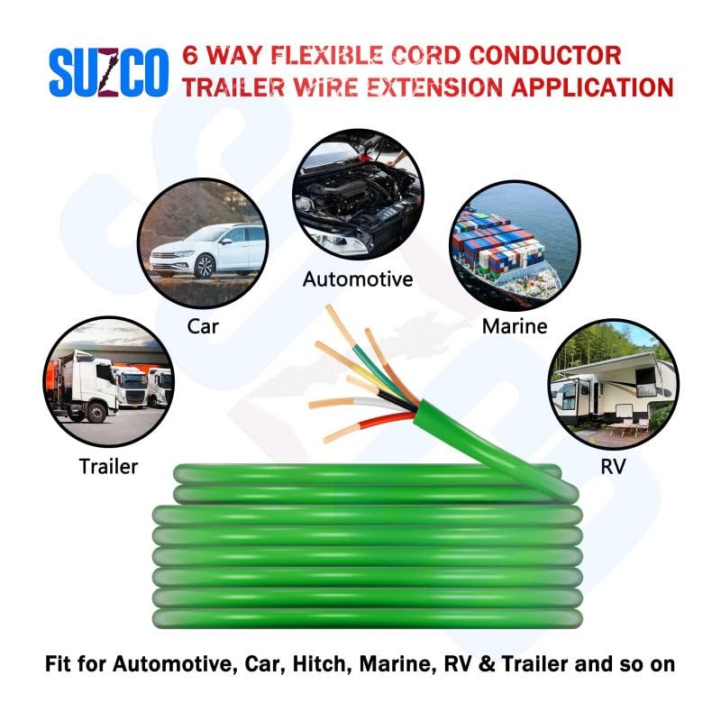 Enough 14AWG 100FT 6 Way Trailer Wire Harness - Green