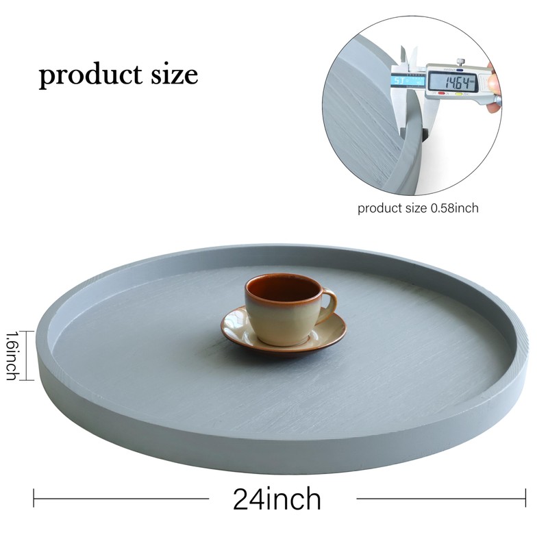 Gurfuy Round Ottoman Table Tray Round-24 - Rustic Wooden Serving