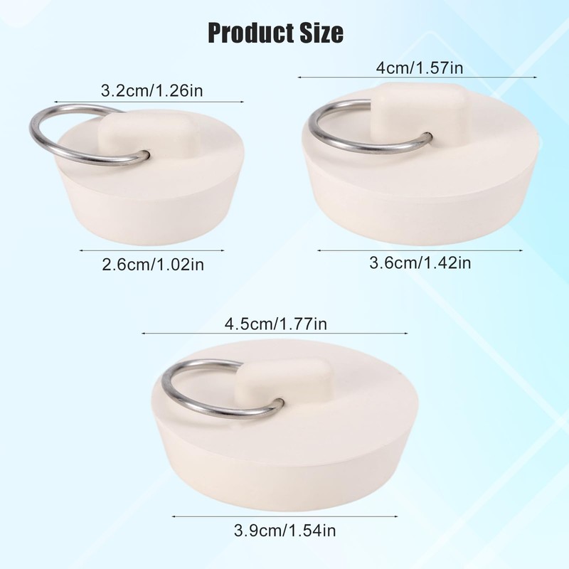 BOXOB 3pcs 3 Sizes Sink Drain Stoppers, Rubber Sink Plugs
