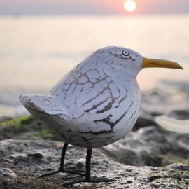 ART-CRAFT Hand-carved decorative seagull in shabby chic style, maritime wooden sculpture, 12 cm high