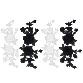 Qianyu 4 PCS Embroidered Flower Patches Set Black White Embroidered Floral Appliques Vintage Rose Sew on Patches Retro Flower Set Lace Floral Applique Patches DIY Accessory for Women Jacket Jeans
