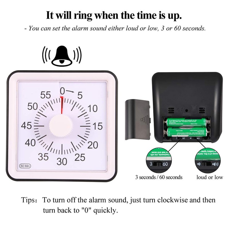 Bell Bind Cute 60-Minute Visual Timer, Classroom Countdown Clock, Silent