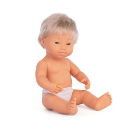 Miniland Dolls: European Baby Doll Boy with Down Syndrome Soft Vinyl 38 cm in Clear Bag (31233)