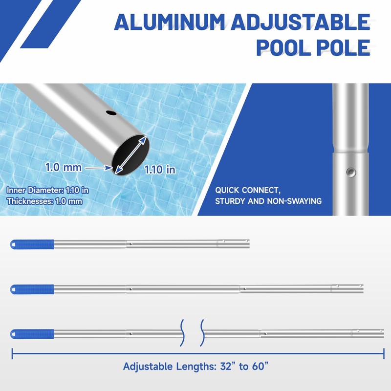 Pool Cleaning Kit, 16'' Pool Brush Head & Pool Skimmer