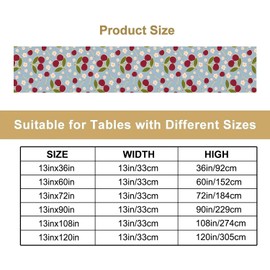 Red Cherry Table Runner,for Kids Boys Girls Cute Cherry Fruit Leaves Pattern Table Runner for Coffee Table Dining Room Table Bedroom Party Holiday Decor 13x36