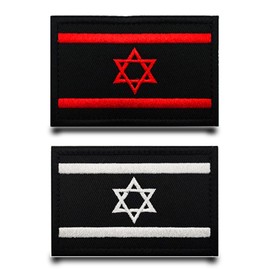 Pack of 2 Red White Israeli Flag Patch Embroidery Tactical Military Israel Patch with Embroidery Closure Airsoft Patch for Backpacks Tactical Clothing Bags Badge Jacket
