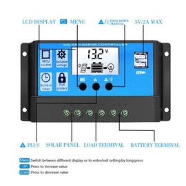 Y&H 10A 12V 24V Solar Charge Controller Automatic Controller PWM LCD Dual USB 5V Output Solar Panel Photovoltaic Controller