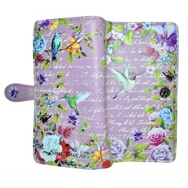 Shag Wear Vintage Hummingbird Large Nature Wallet for Women and Teen Girls Vegan Faux Leather 7" Purple