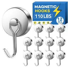 LOVIMAG Strong Magnetic Hoooks, 110LBS Swivel Earth Magnet Hooks Metal Magnetic Hooks for Hanging, Super Powerful Neodymium Magnets with Hooks Perfect for Cruise Cabins,Tool Room,Garage,Grill-12 Pack