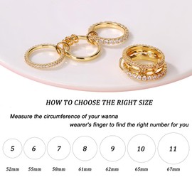 AIPULIDUO Gold Stackable Rings for Women Non Tarnish, 18K Gold Plated CZ Cubic Zirconia Rings, Golden Rings Set, Multi-Link Connected Rings