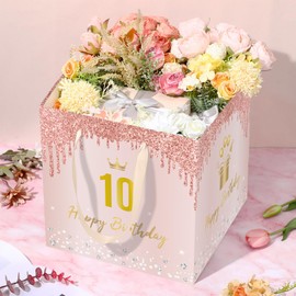 Extra Large Rose Gold Birthday Gift Bag with DIY Stickers for Any Age, Jumbo Birthday Wrapping Paper Bag for Girls Women with Tissue Papers for Party Decorations Supplies Favors