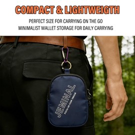 JEMINAL Nylon Double Zipper Coin Wallet with Belt Loop & Detachable Lanyard, Lightweight Coin Pouch for Keys Cards Coins, Business Blue