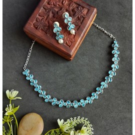 Efulgenz Indian Jewelry Sets for Women Floral Blue Crystal Stone Necklace Sets with Dangle Earrings Choker Necklace Earrings Set Bohemian Jewelry Set for Women, Copper, No Gemstone