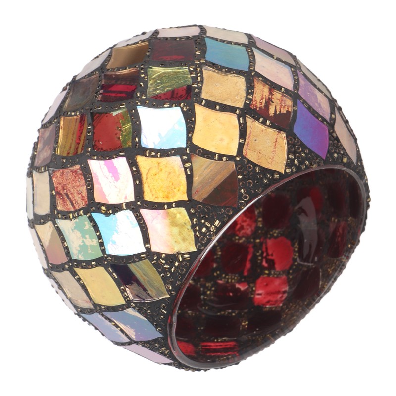 Mosaic Glass Tea Light Holder Romantic Decorative Red Handmade Cracked