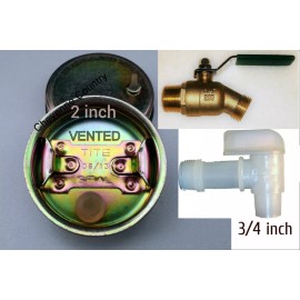 Tite Seal Vented TITE SEAL Drum CLOSURE Steel Bung Cap 55 Gallon Barrel w 3/4" Faucet opt. - Vented Plug W/Brass Faucet